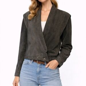Vintage 80s Women's Gray Suede Jacket L